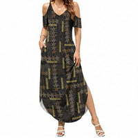 Hawaii Brown Plumeria Lei Black Summer Maxi Dress Frangipani Floral Heritage Art LT01 Women Black - Polynesian Pride