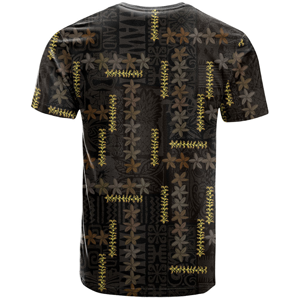 Hawaii Brown Plumeria Lei Black T Shirt Frangipani Floral Heritage Art