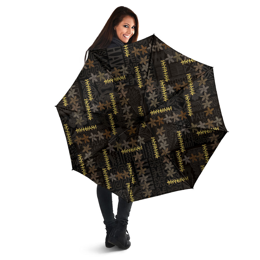 Hawaii Brown Plumeria Lei Black Umbrella Frangipani Floral Heritage Art