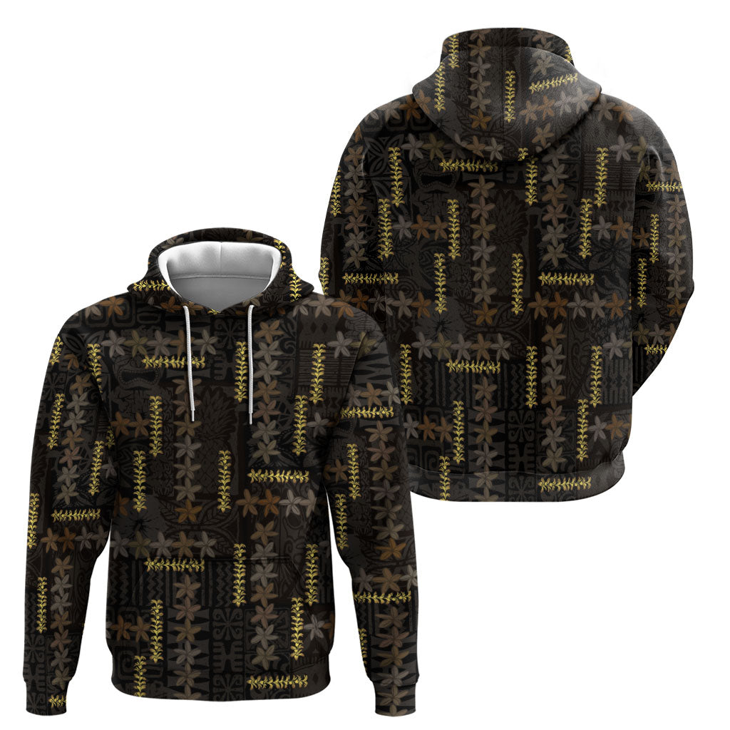 Hawaii Brown Plumeria Lei Black Zip Hoodie Frangipani Floral Heritage Art