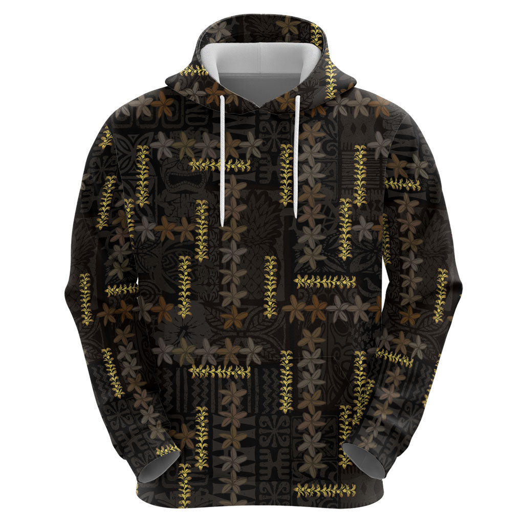 Hawaii Brown Plumeria Lei Black Zip Hoodie Frangipani Floral Heritage Art