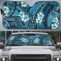 Polynesian Hibiscus Tropical Blue Floral Auto Sun Shade Tribal Pattern - Polynesian Pride