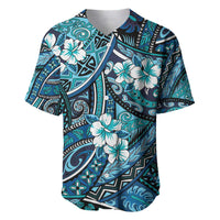 Polynesian Hibiscus Tropical Blue Floral Baseball Jersey Tribal Pattern - Polynesian Pride