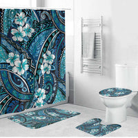 Polynesian Hibiscus Tropical Blue Floral Bathroom Set Tribal Pattern - Polynesian Pride