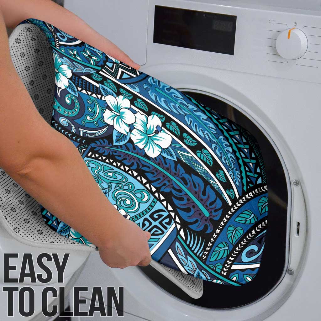 Polynesian Hibiscus Tropical Blue Floral Bathroom Set Tribal Pattern - Polynesian Pride