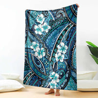 Polynesian Hibiscus Tropical Blue Floral Blanket Tribal Pattern - Polynesian Pride