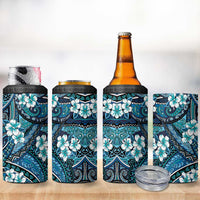 Polynesian Hibiscus Tropical Blue Floral 4 in 1 Can Cooler Tumbler Tribal Pattern - Polynesian Pride
