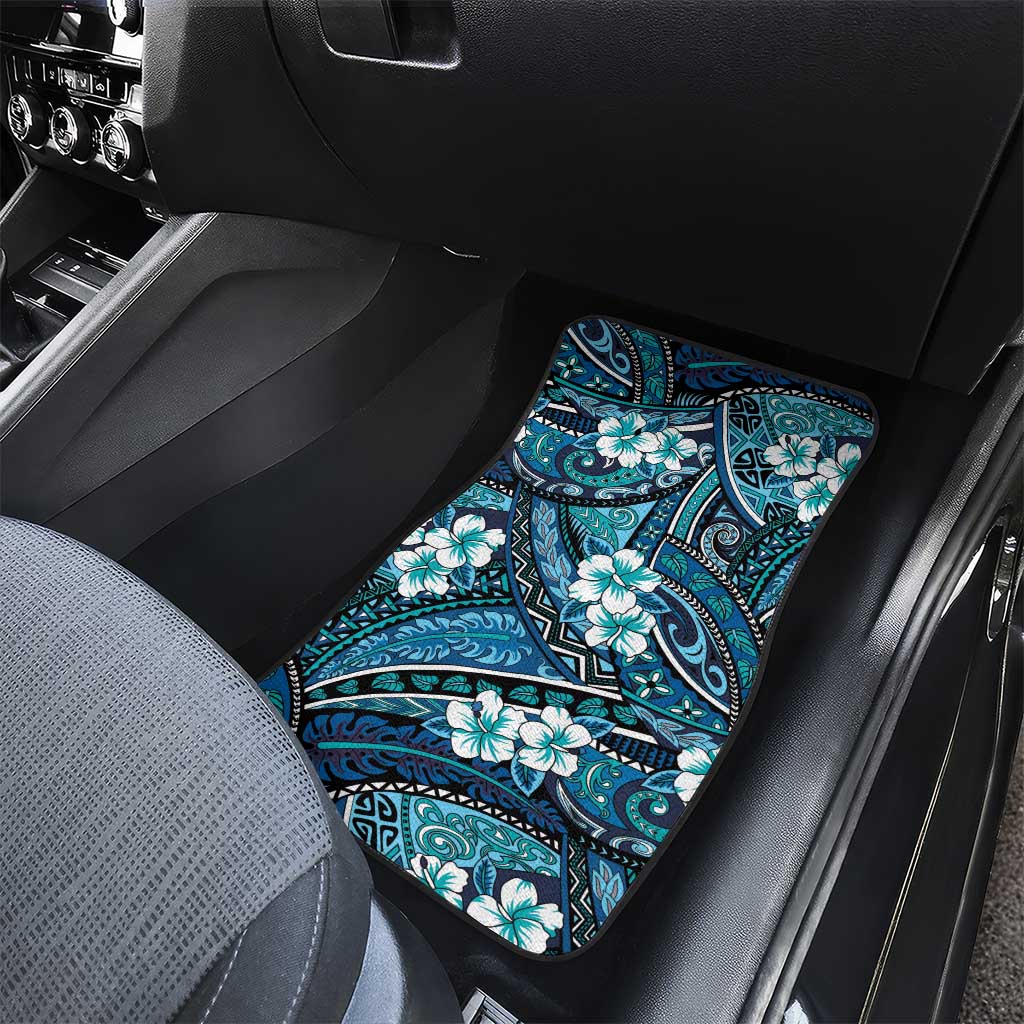 Polynesian Hibiscus Tropical Blue Floral Car Mats Tribal Pattern - Polynesian Pride
