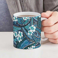 Polynesian Hibiscus Tropical Blue Floral Ceramic Mug Tribal Pattern - Polynesian Pride