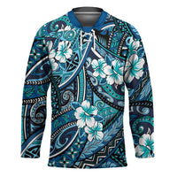 Polynesian Hibiscus Tropical Blue Floral Hockey Jersey Tribal Pattern - Polynesian Pride