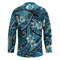 Polynesian Hibiscus Tropical Blue Floral Hockey Jersey Tribal Pattern - Polynesian Pride