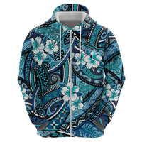 Polynesian Hibiscus Tropical Blue Floral Hoodie Tribal Pattern - Polynesian Pride