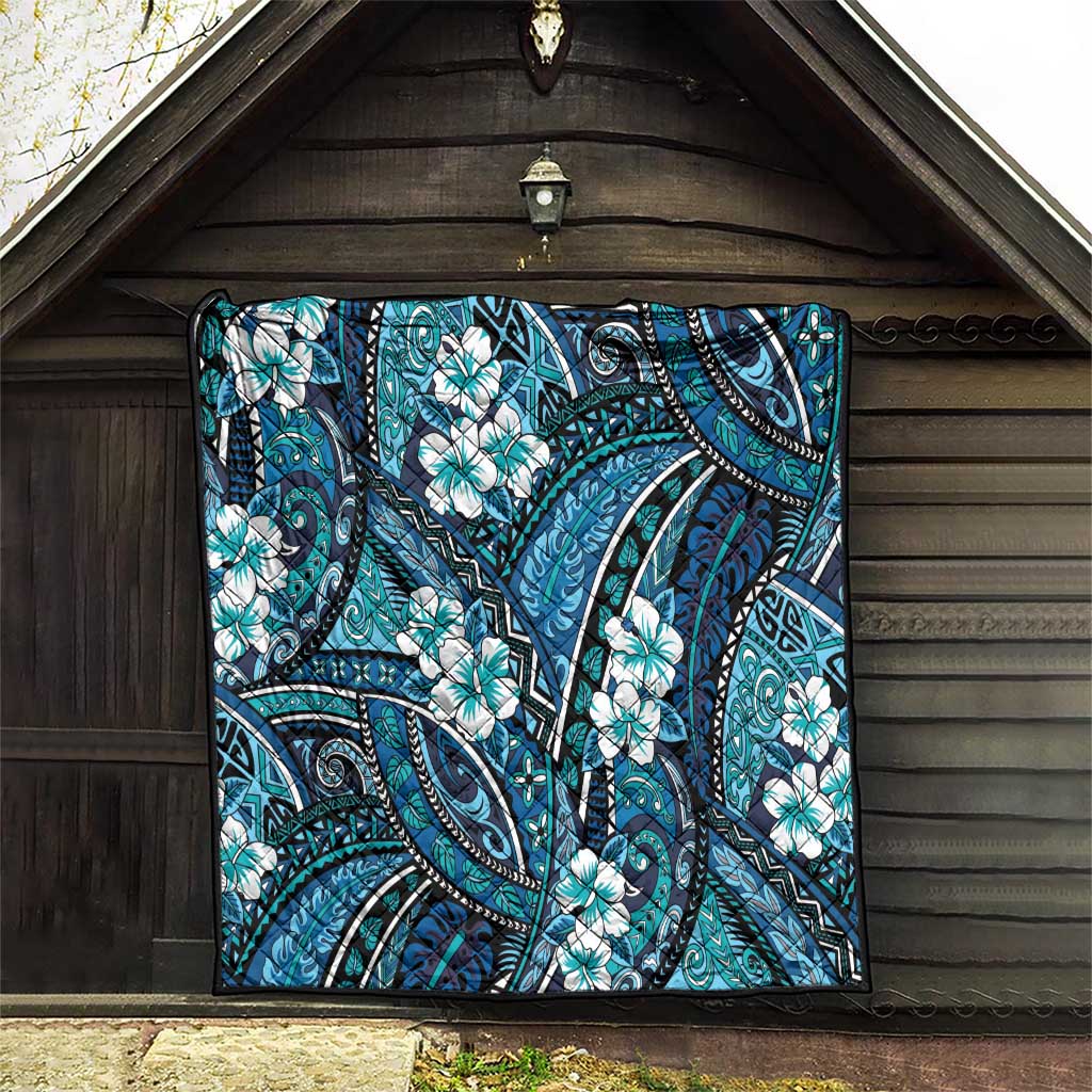 Polynesian Hibiscus Tropical Blue Floral Quilt Tribal Pattern - Polynesian Pride