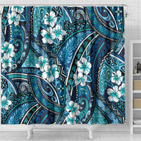 Polynesian Hibiscus Tropical Blue Floral Shower Curtain Tribal Pattern - Polynesian Pride