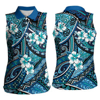 Polynesian Hibiscus Tropical Blue Floral Women Sleeveless Polo Shirt Tribal Pattern - Polynesian Pride