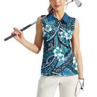 Polynesian Hibiscus Tropical Blue Floral Women Sleeveless Polo Shirt Tribal Pattern - Polynesian Pride