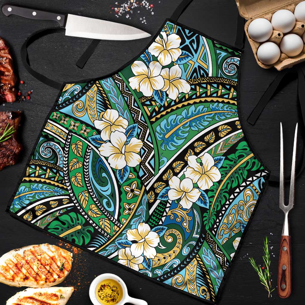 Polynesian Hibiscus Tropical Green Floral Apron Tribal Pattern LT01 Green - Polynesian Pride