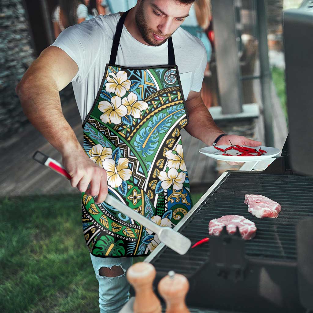 Polynesian Hibiscus Tropical Green Floral Apron Tribal Pattern LT01 - Polynesian Pride