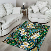 Polynesian Hibiscus Tropical Green Floral Area Rug Tribal Pattern - Polynesian Pride
