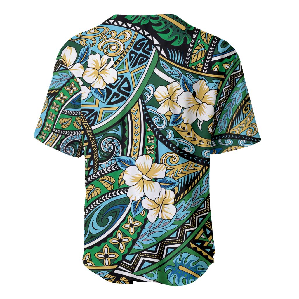 Polynesian Hibiscus Tropical Green Floral Baseball Jersey Tribal Pattern - Polynesian Pride