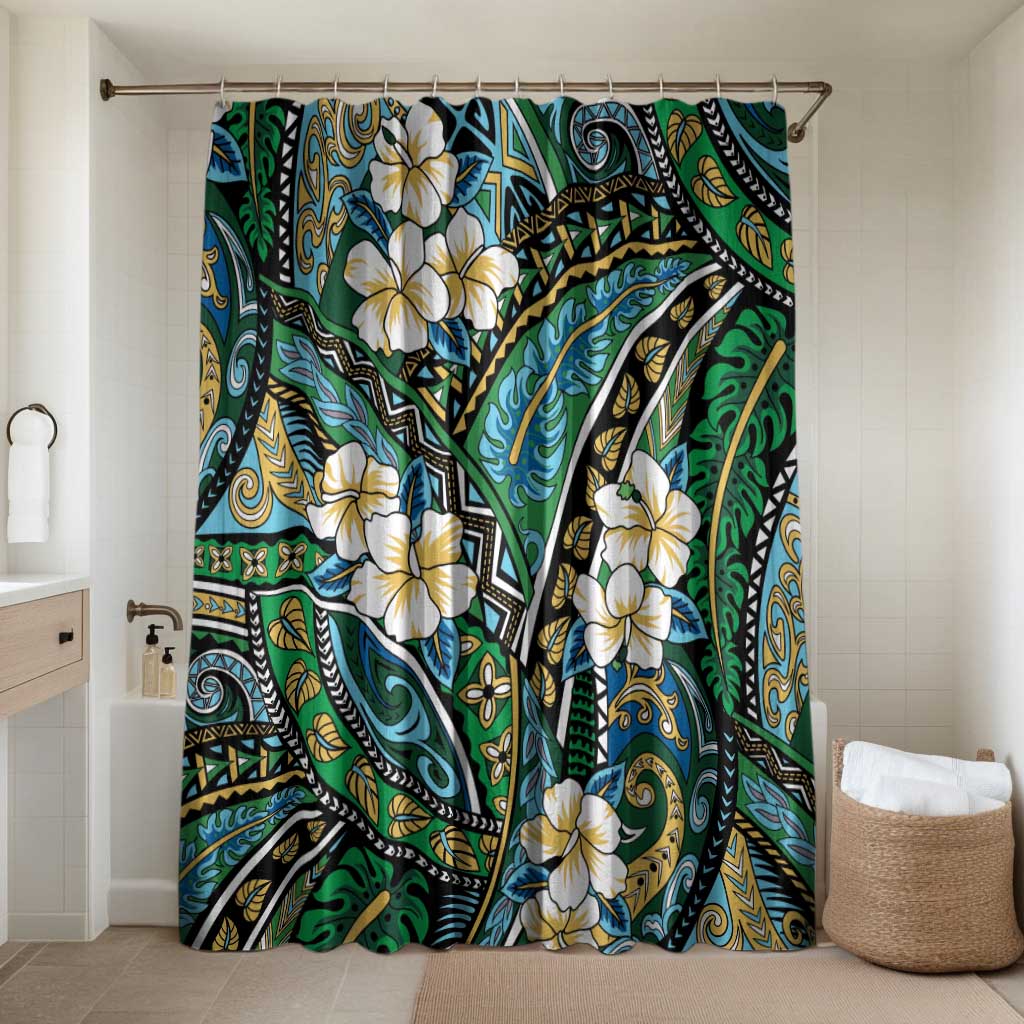 Polynesian Hibiscus Tropical Green Floral Bathroom Set Tribal Pattern - Polynesian Pride