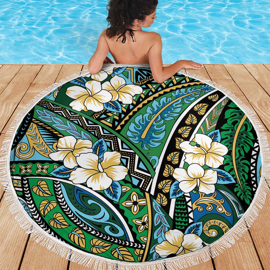 Polynesian Hibiscus Tropical Green Floral Beach Blanket Tribal Pattern - Polynesian Pride