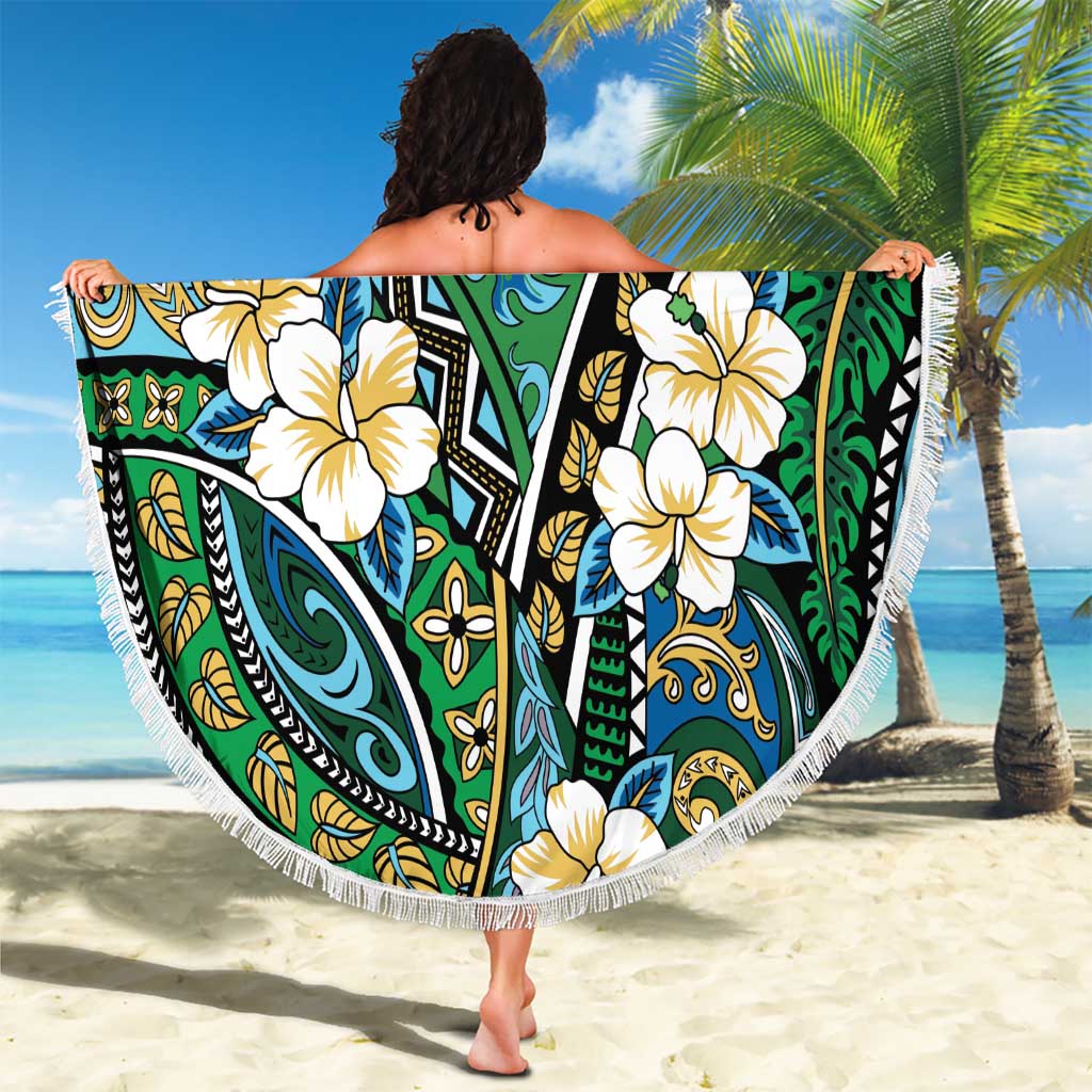 Polynesian Hibiscus Tropical Green Floral Beach Blanket Tribal Pattern - Polynesian Pride