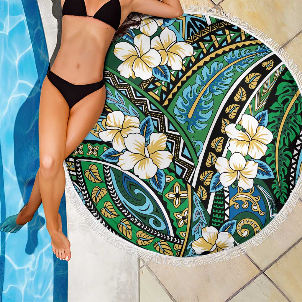 Polynesian Hibiscus Tropical Green Floral Beach Blanket Tribal Pattern - Polynesian Pride