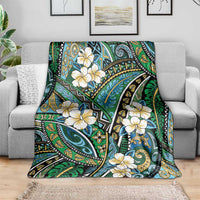Polynesian Hibiscus Tropical Green Floral Blanket Tribal Pattern - Polynesian Pride