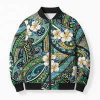 Polynesian Hibiscus Tropical Green Floral Bomber Puffer Jacket Tribal Pattern - Polynesian Pride