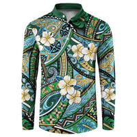 Polynesian Hibiscus Tropical Green Floral Button Sweatshirt Tribal Pattern - Polynesian Pride