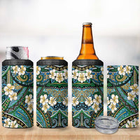 Polynesian Hibiscus Tropical Green Floral 4 in 1 Can Cooler Tumbler Tribal Pattern - Polynesian Pride