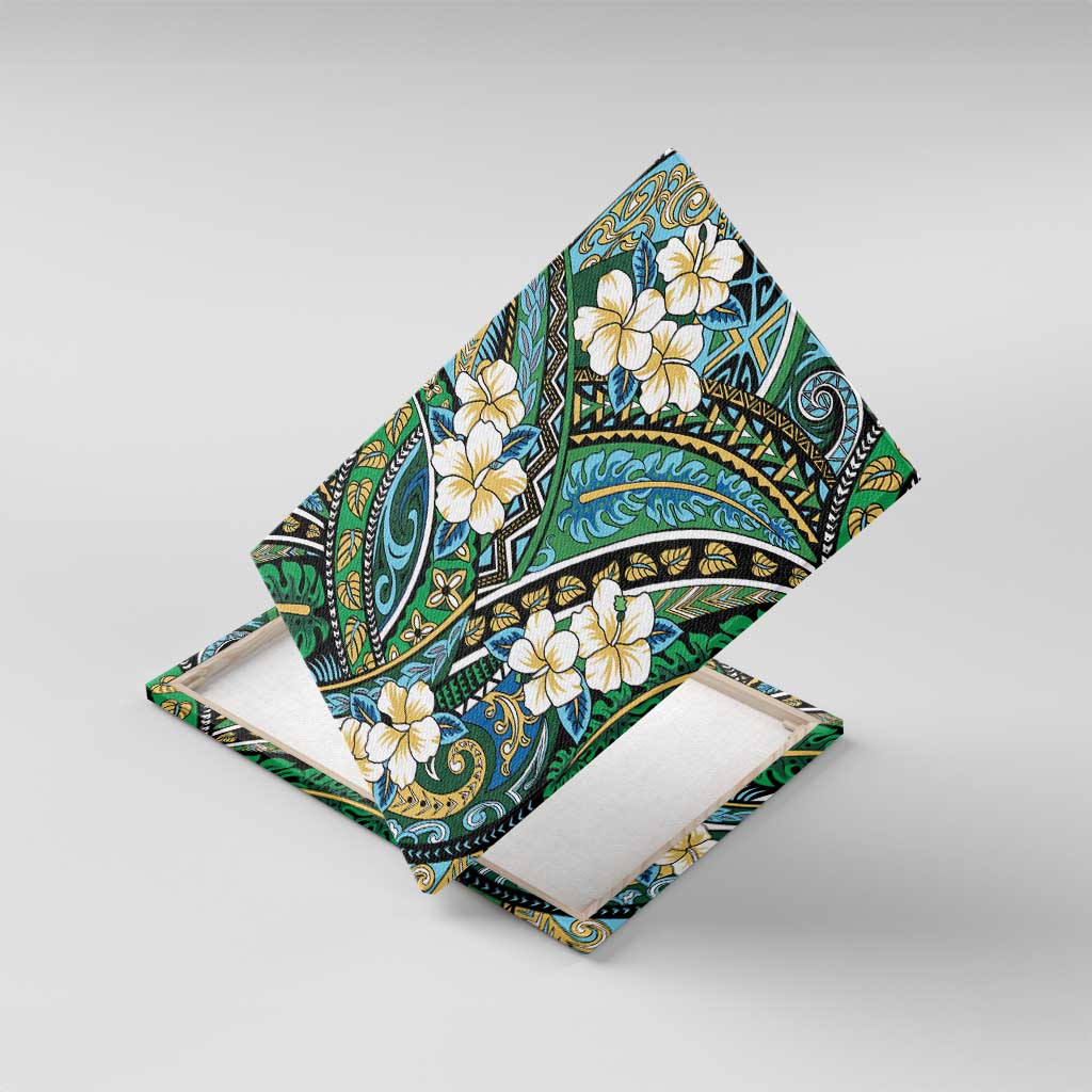 Polynesian Hibiscus Tropical Green Floral Canvas Wall Art Tribal Pattern - Polynesian Pride