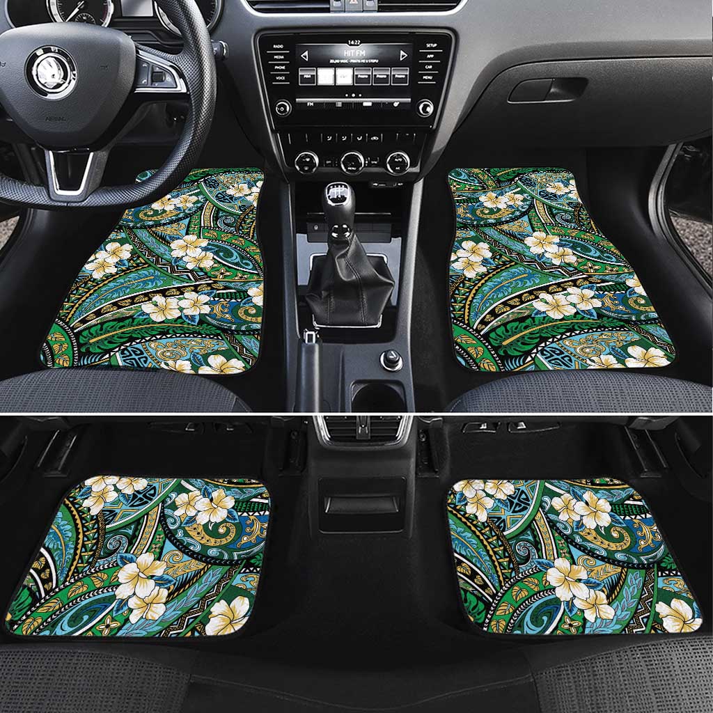 Polynesian Hibiscus Tropical Green Floral Car Mats Tribal Pattern - Polynesian Pride