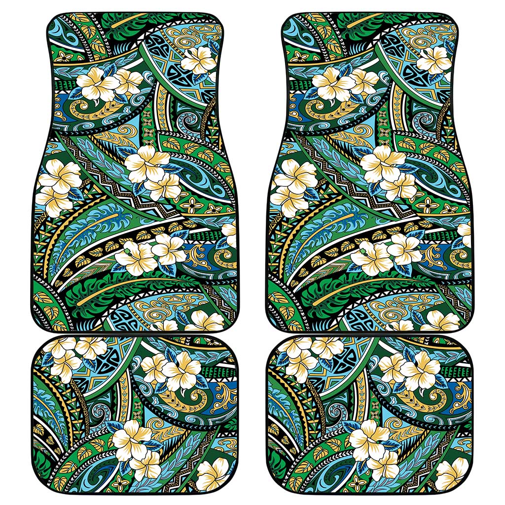 Polynesian Hibiscus Tropical Green Floral Car Mats Tribal Pattern - Polynesian Pride