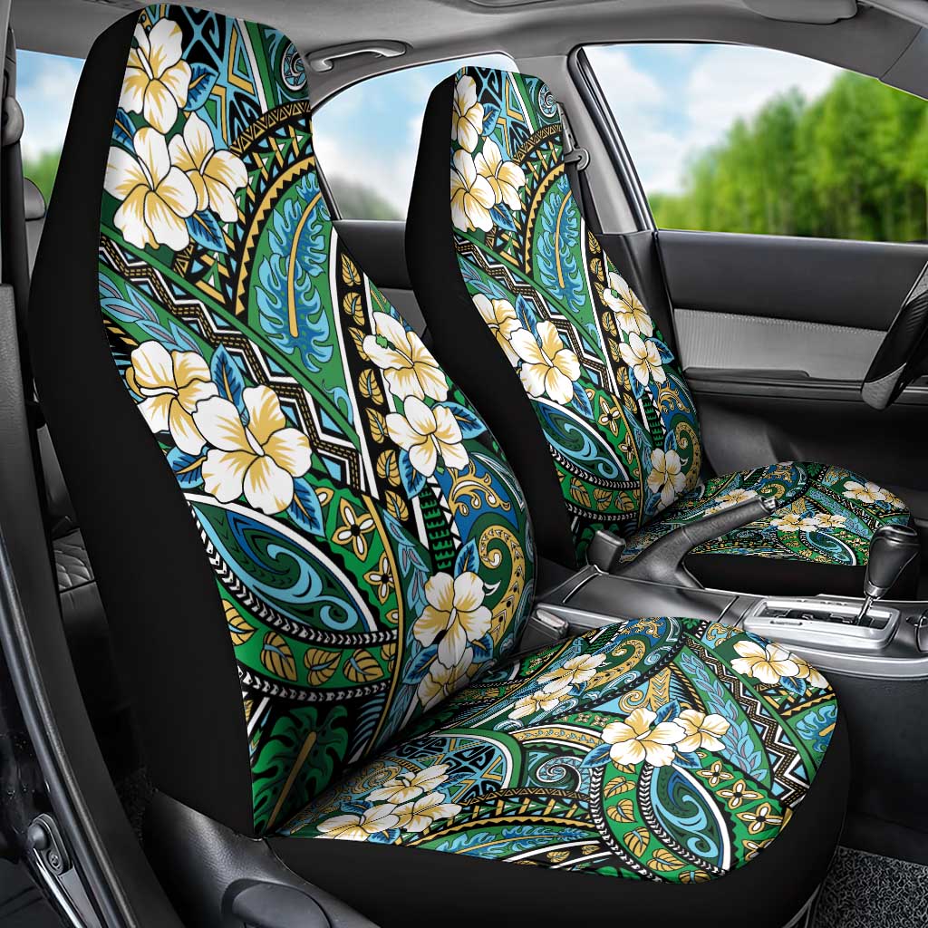 Polynesian Hibiscus Tropical Green Floral Car Seat Cover Tribal Pattern - Polynesian Pride