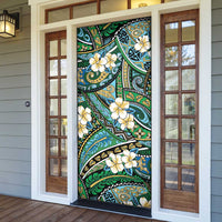 Polynesian Hibiscus Tropical Green Floral Door Cover Tribal Pattern - Polynesian Pride