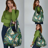 Polynesian Hibiscus Tropical Green Floral Grocery Bag Tribal Pattern - Polynesian Pride