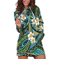 Polynesian Hibiscus Tropical Green Floral Hoodie Dress Tribal Pattern - Polynesian Pride