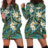 Polynesian Hibiscus Tropical Green Floral Hoodie Dress Tribal Pattern - Polynesian Pride