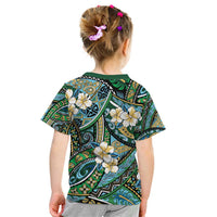 Polynesian Hibiscus Tropical Green Floral Kid T Shirt Tribal Pattern - Polynesian Pride
