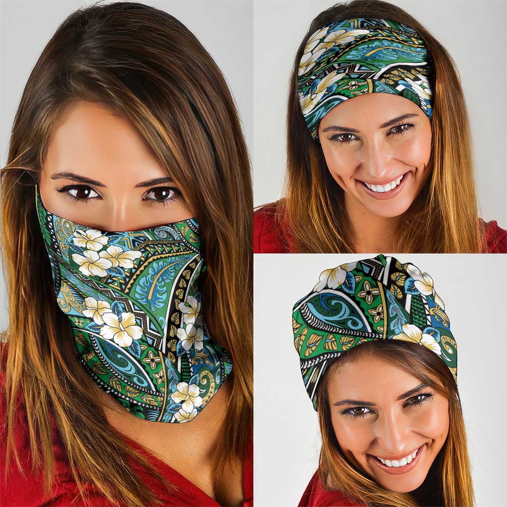 Polynesian Hibiscus Tropical Green Floral Neck Gaiter Tribal Pattern - Polynesian Pride