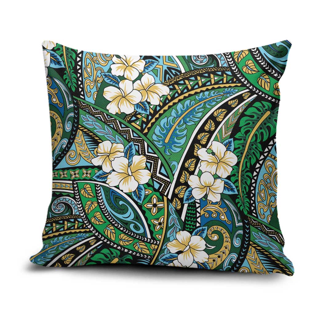 Polynesian Hibiscus Tropical Green Floral Pillow Cover Tribal Pattern - Polynesian Pride