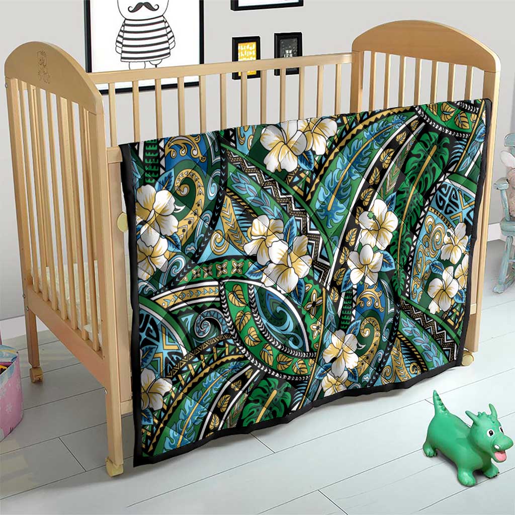 Polynesian Hibiscus Tropical Green Floral Quilt Tribal Pattern - Polynesian Pride