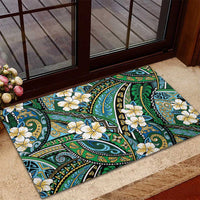 Polynesian Hibiscus Tropical Green Floral Rubber Doormat Tribal Pattern - Polynesian Pride