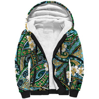 Polynesian Hibiscus Tropical Green Floral Sherpa Hoodie Tribal Pattern LT01 Unisex Green - Polynesian Pride