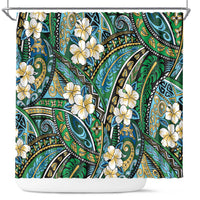 Polynesian Hibiscus Tropical Green Floral Shower Curtain Tribal Pattern - Polynesian Pride