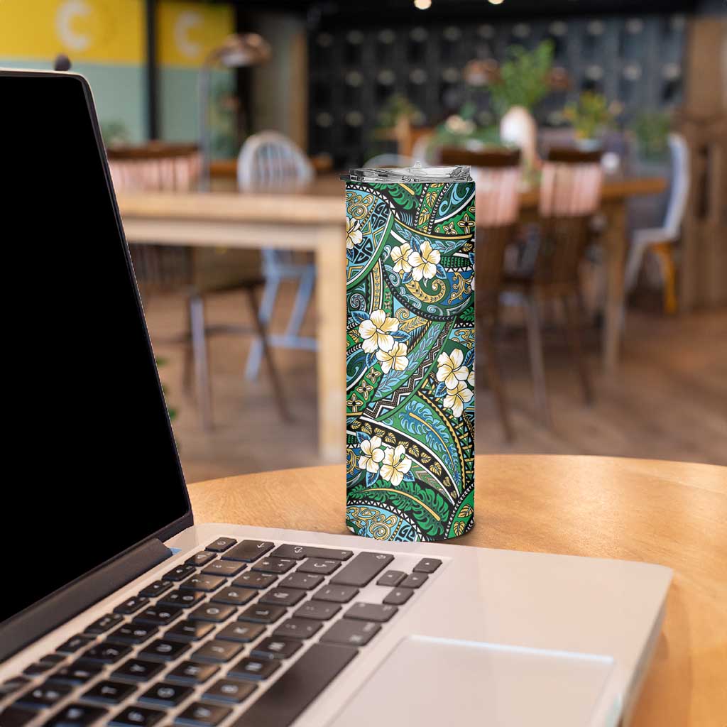 Polynesian Hibiscus Tropical Green Floral Skinny Tumbler Tribal Pattern - Polynesian Pride