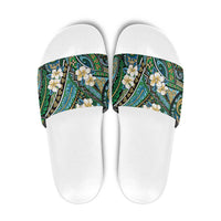 Polynesian Hibiscus Tropical Green Floral Slide Sandals Tribal Pattern - Polynesian Pride