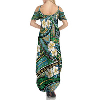 Polynesian Hibiscus Tropical Green Floral Summer Maxi Dress Tribal Pattern - Polynesian Pride